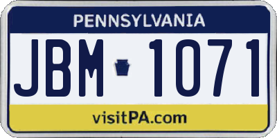 PA license plate JBM1071