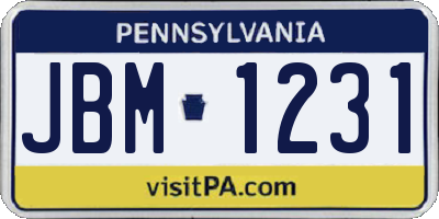 PA license plate JBM1231