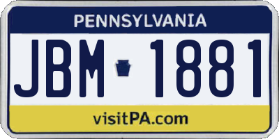 PA license plate JBM1881