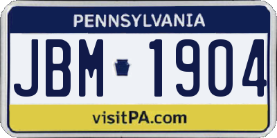 PA license plate JBM1904