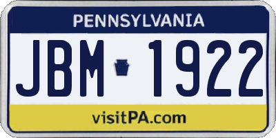PA license plate JBM1922