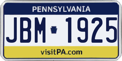 PA license plate JBM1925