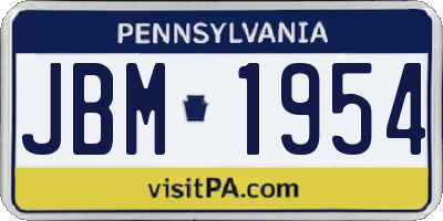 PA license plate JBM1954