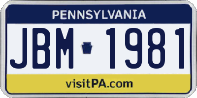 PA license plate JBM1981