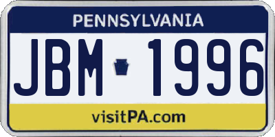 PA license plate JBM1996