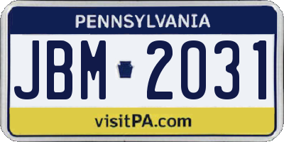 PA license plate JBM2031