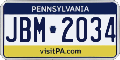 PA license plate JBM2034