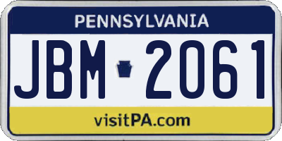 PA license plate JBM2061