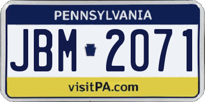 PA license plate JBM2071