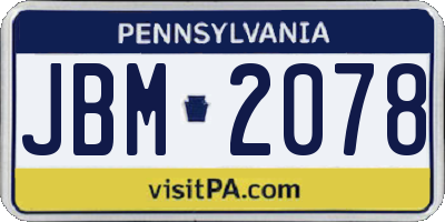 PA license plate JBM2078