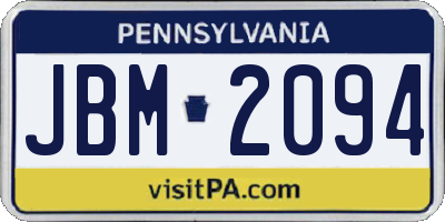 PA license plate JBM2094