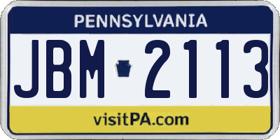 PA license plate JBM2113