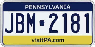 PA license plate JBM2181