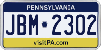 PA license plate JBM2302