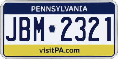 PA license plate JBM2321