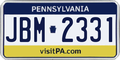 PA license plate JBM2331