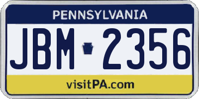 PA license plate JBM2356