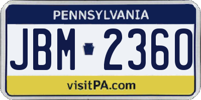 PA license plate JBM2360