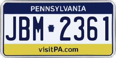 PA license plate JBM2361