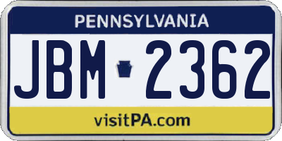 PA license plate JBM2362