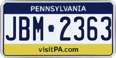 PA license plate JBM2363