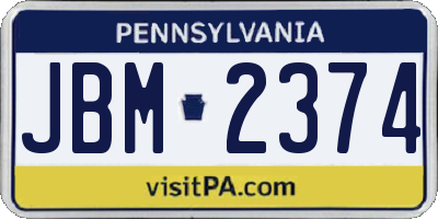 PA license plate JBM2374