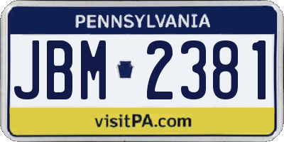 PA license plate JBM2381