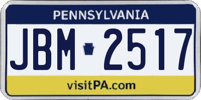 PA license plate JBM2517