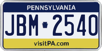 PA license plate JBM2540