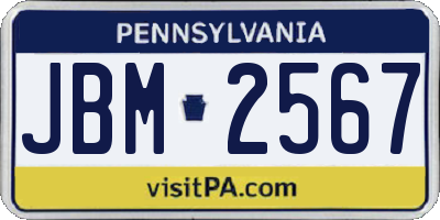 PA license plate JBM2567