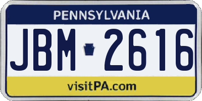 PA license plate JBM2616