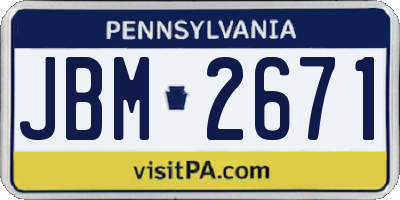 PA license plate JBM2671