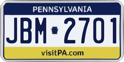 PA license plate JBM2701