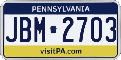 PA license plate JBM2703