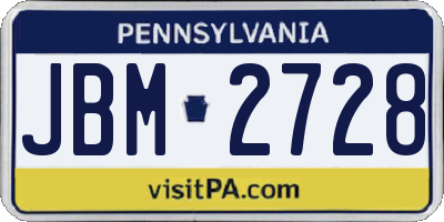PA license plate JBM2728