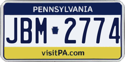 PA license plate JBM2774
