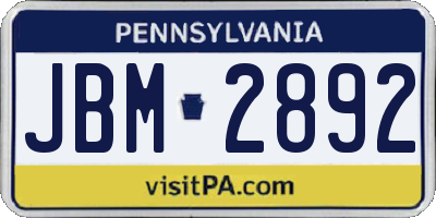 PA license plate JBM2892