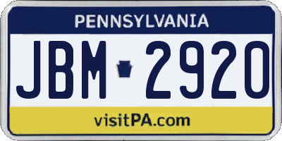 PA license plate JBM2920