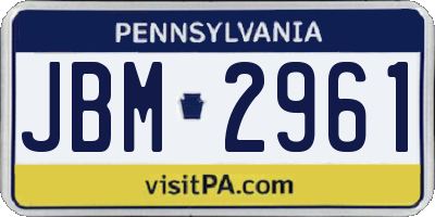 PA license plate JBM2961