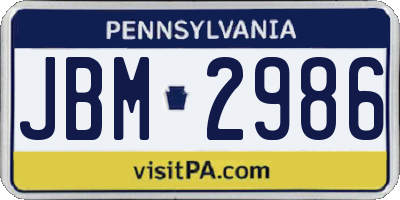 PA license plate JBM2986