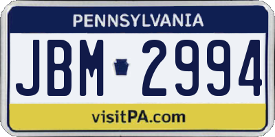 PA license plate JBM2994