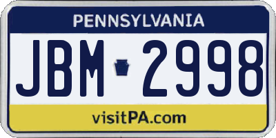 PA license plate JBM2998