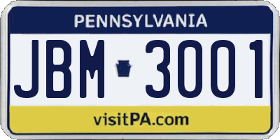 PA license plate JBM3001