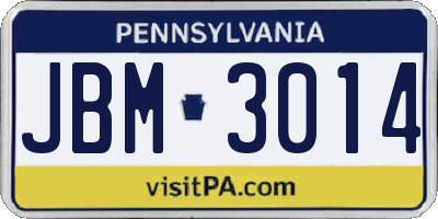 PA license plate JBM3014