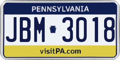 PA license plate JBM3018