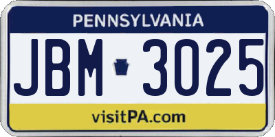 PA license plate JBM3025