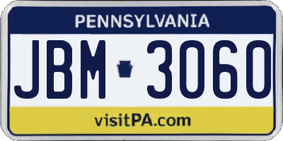PA license plate JBM3060