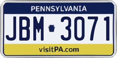 PA license plate JBM3071