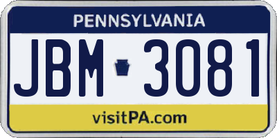 PA license plate JBM3081