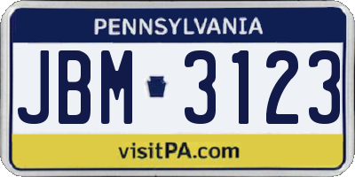 PA license plate JBM3123